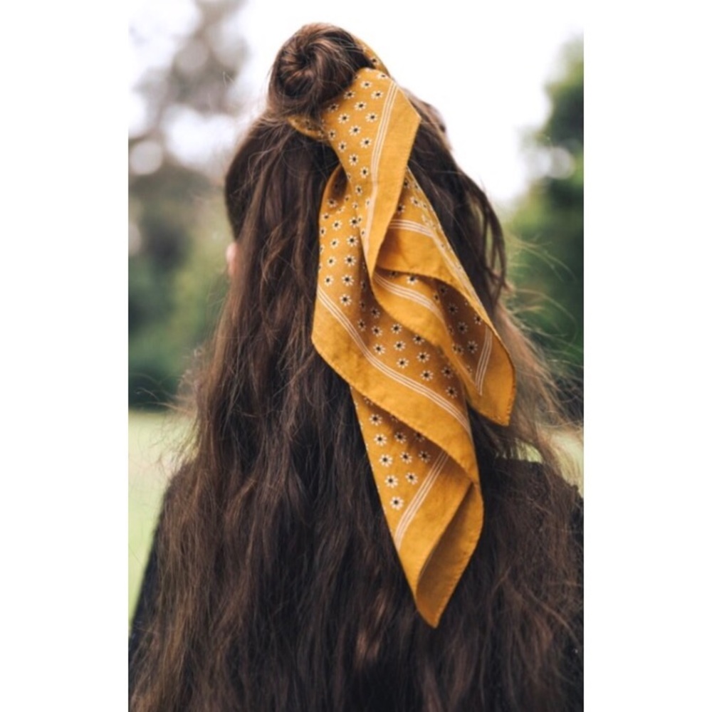 🔥CLEARANCE🔥Mustard Hair Tie Bandana Neckerchief - Picture 2 of 5